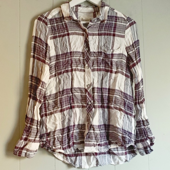 Melloday Ladies' Flannel Button-Up Shirt Purple Plaid Size MP - Picture 2 of 5